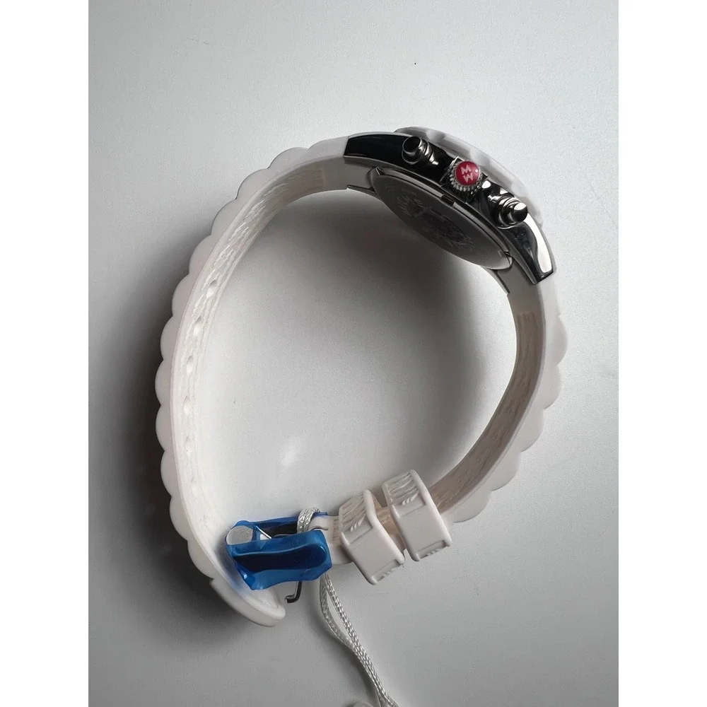 Michele Tahitian White Jelly Chronograph Steel Quartz Watch NWT